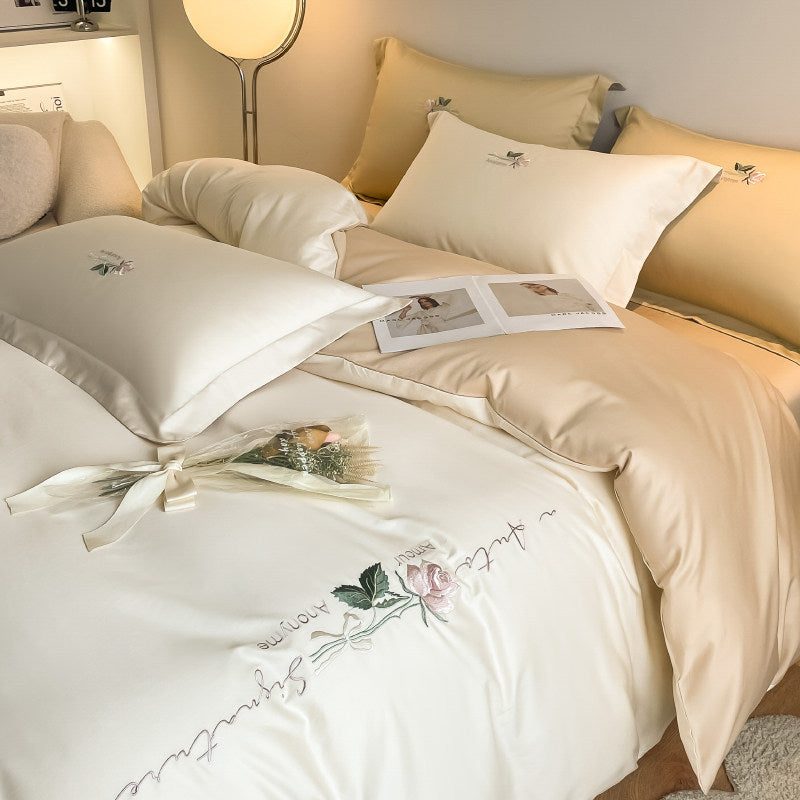 Aurelie French Embroidered 60S Cotton Bedding Set | Luxury Long-Staple Sateen Floral Bed Set