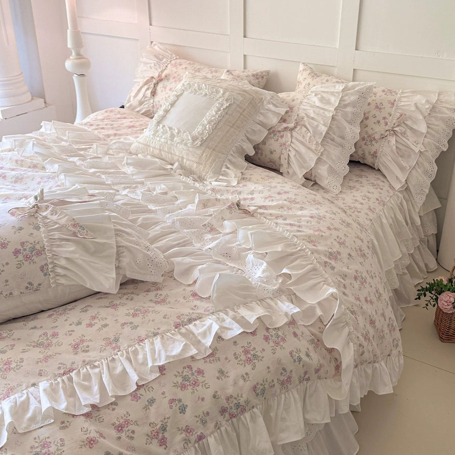Aurelie Original Handcrafted French Floral Cotton Lace Bedding Set